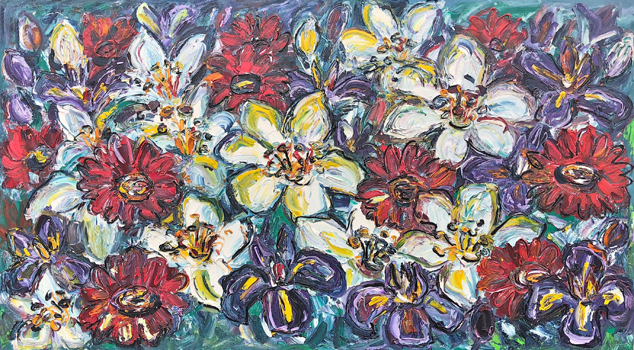 Irises Gerbras and Lillies 200cm x 100cm